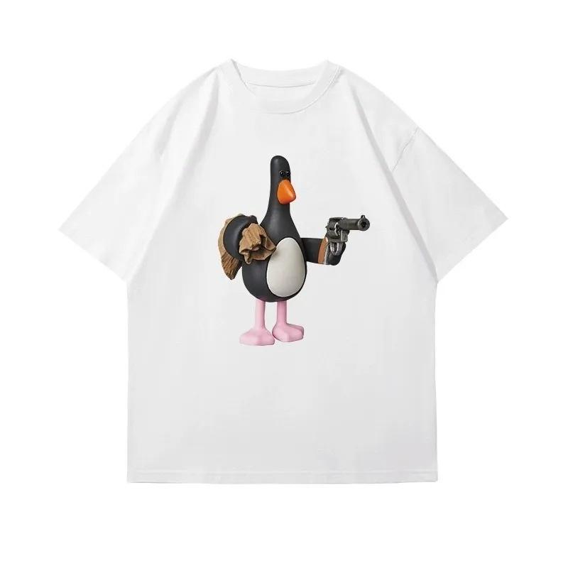 2025 American Cartoon Penguin Print Short Sleeve T Shirt Couple Matching Fit Breathable Casual Top Streetwear Harajuku Clothing
