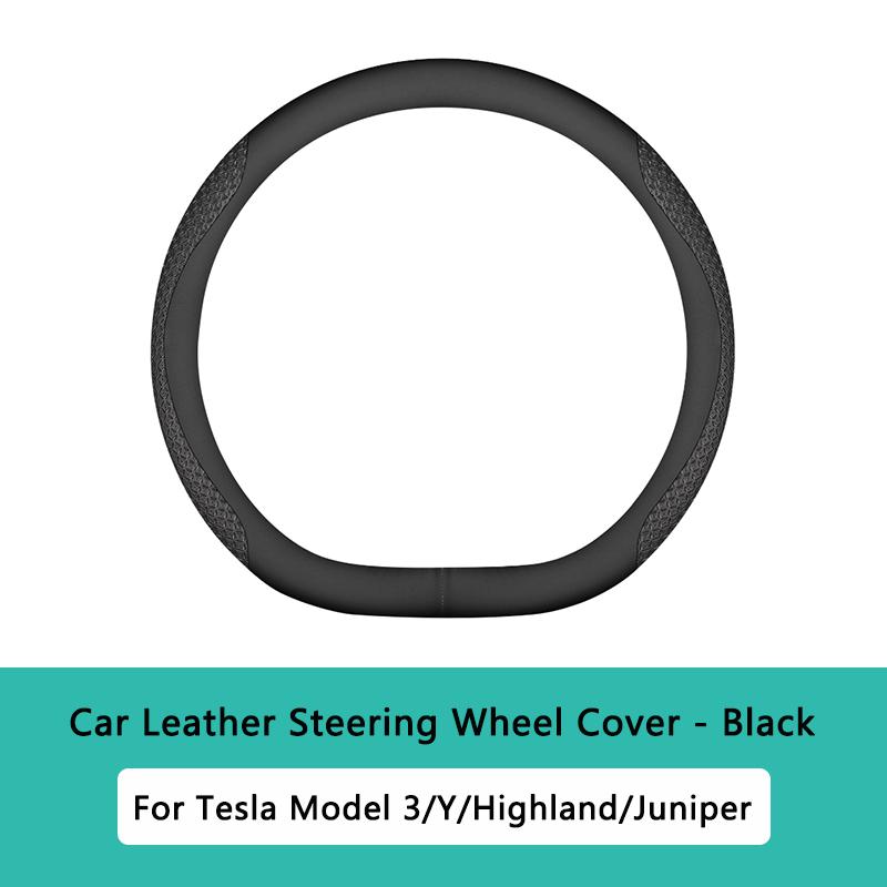 Car Leather Steering Wheel Cover for Tesla Model 3 Y Juniper Highland 2021-2026 Non-Slip Breathable Steering Cover Accessories Diameter 36cm чёрный