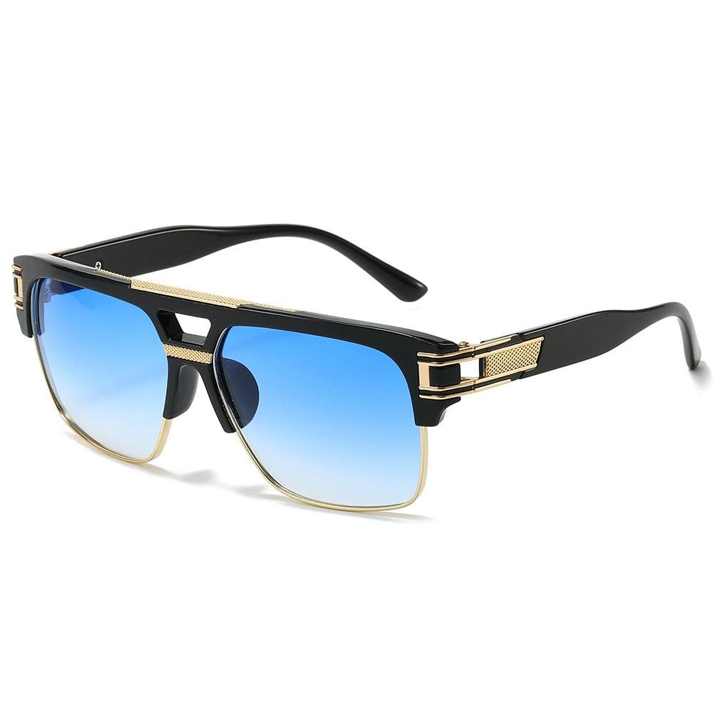 Non-polarized Square Sunglasses for Men Classic Oversized Sun Glasses Retro Semi Rimless Metal Frame Retro Eyeglasses Women