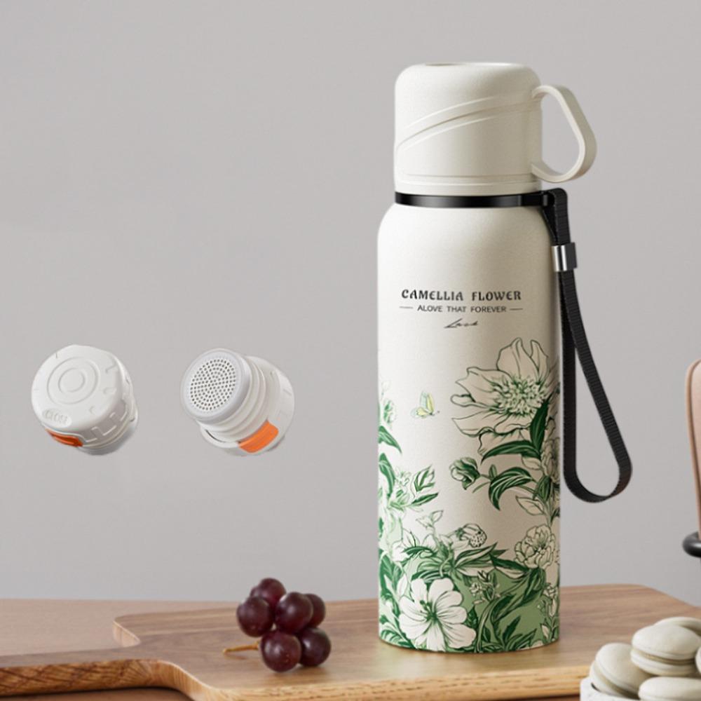 

620ml Flower Pattern Thermos Bottle with Filter Thermal Cup Sports Kettle Travel Mug Car зелёный