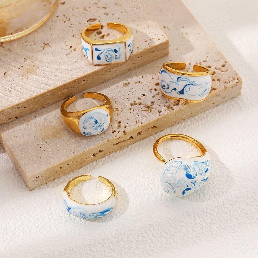 Chinese Style Enamel Drip Oil Ring Vintage Cuff Ring  Hand Accessories