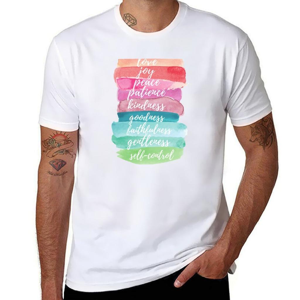 Fruit of the Spirit Watercolor Rainbow Design T-Shirt Plus Size Gym Sports T-Shirt