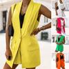 Women Blazer Vest Sleeveless Single Button Flap Pockets Mid-Length Basic Style Breathable