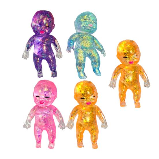 1/2/3/4/5Pcs Glitter Babies Stress Relief Toy Soft Stretchy Anxiety Relieving Clear Baby Squeeze Toy Hand Relaxation Stress Sugar Ball Fidget Toy