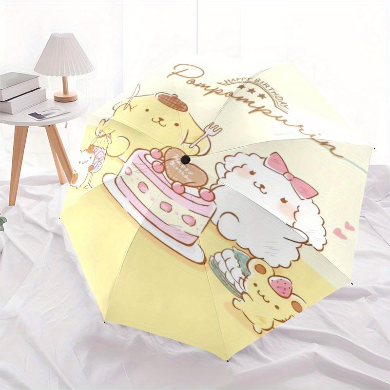 Happy Birthday Pom Pom Purin Durable Cartoon Folding Umbrella, Portable 3-Fold Compact Umbrella for Men and Women, Suitable for Travel or Daily Use.Y0