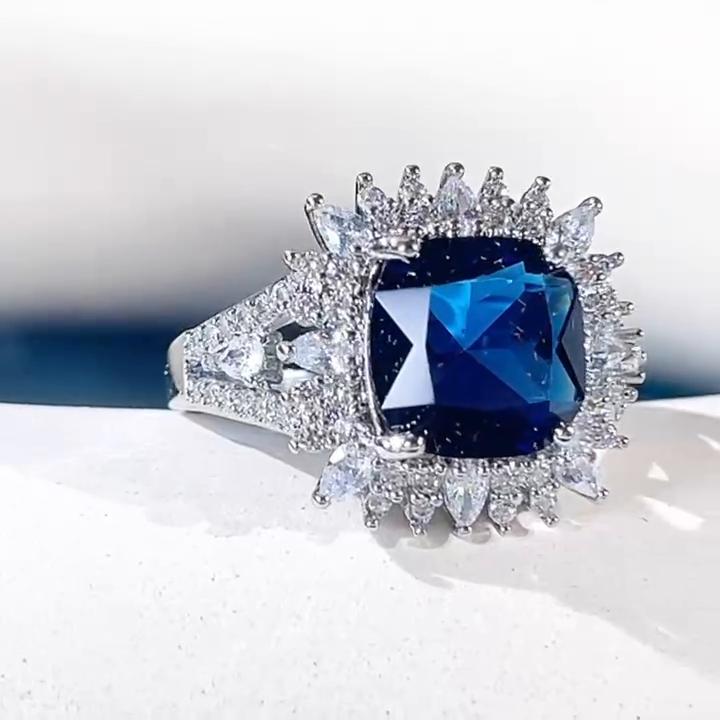 POMOiii Bagues de luxe en Zircon cubique bleu, pour cérémonie de mariage, accessoires de mode, bagues pour femmes, bijoux de déclaration
