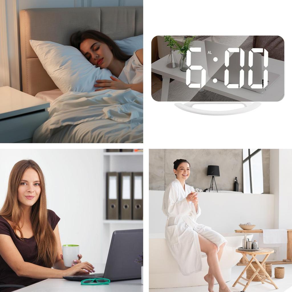 Mirror Multifunctional Alarm Clock Intelligent Makeup Mirror Clock Simple Desk Automatic Photosensitive Electronic Table Clock