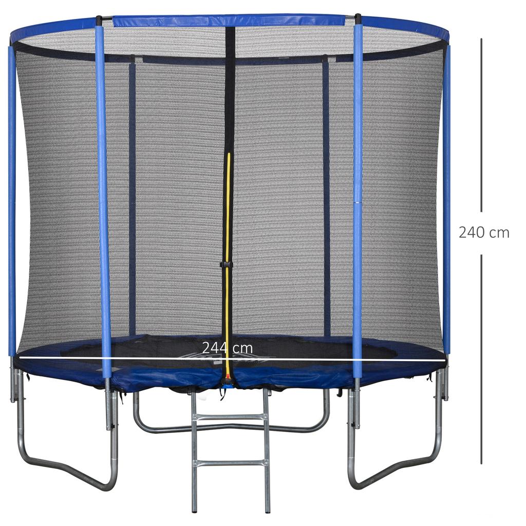 Outdoor Elastic Trampoline, Elastic Mat for Adults for Garden with Safety Net and Padded Edge, Garden and Home Games, Ø244x240cm, Blue and Black