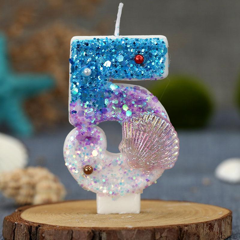 Blue Birthday Number Candle Pearled Cake Funny Decoration Party Supplies Memories Candle Sparkles Beautiful Child Lamps Candles