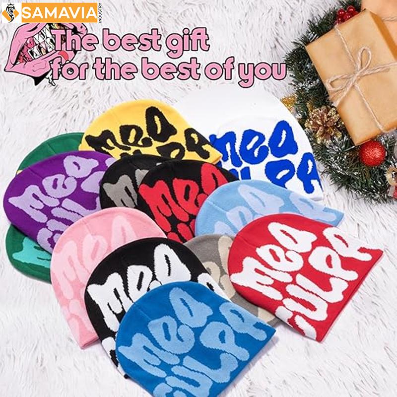 Private Label Letter Jacquard Knit Beanie Hat Warm Winter Beach Cap for Men Women Custom Embroidery Streetwear Skull Custom