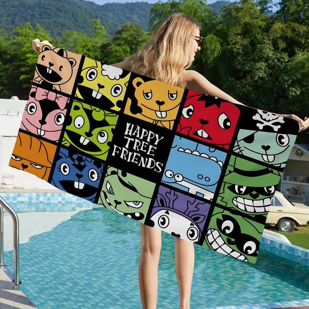 Happy Tree Friends Cartoon Bath Towel Microfiber Soft Water Absorbing Breathable For Girl Kids Decorative Cartoon Beach Towel