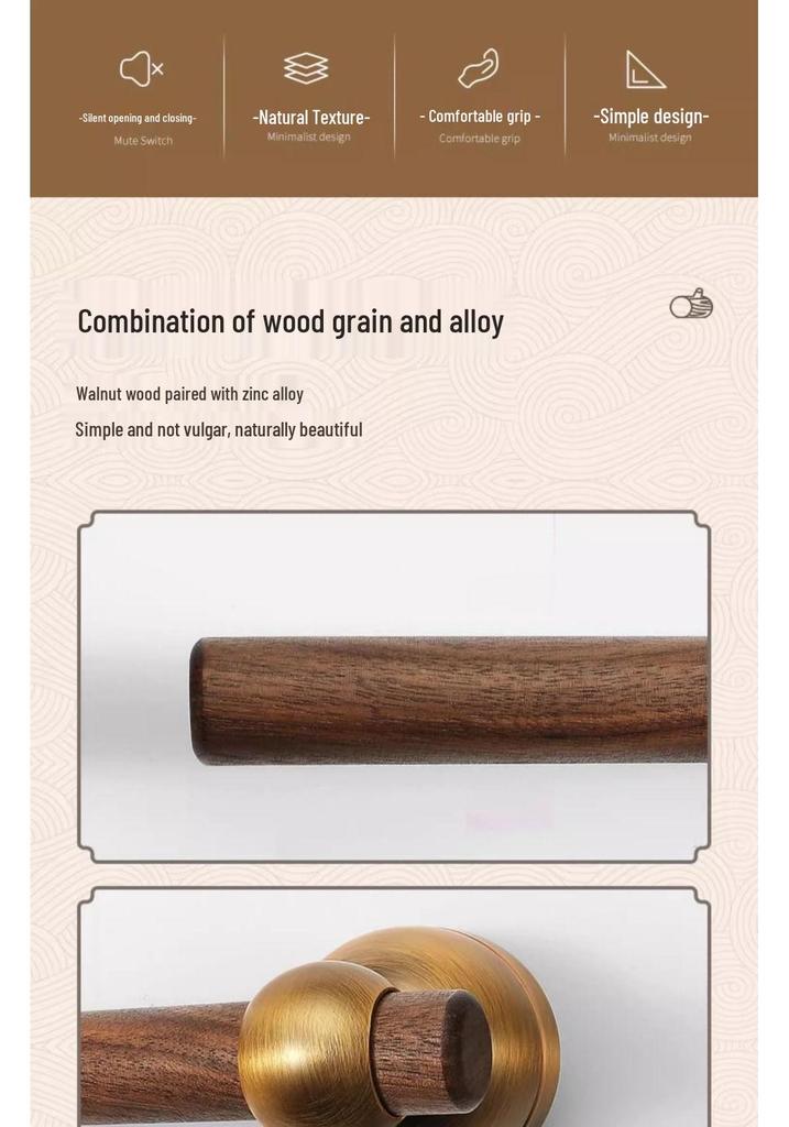 Chinese Style Minimalist Magnetic Walnut Wood Silent Bedroom Door Handle