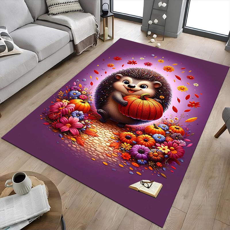 1PC Hedgehog, Pumpkin Extra Large Non Slip Floor carpet, Office, family, bedroom, Studio Large Area Rug Indoor Rugs, Vibrant Colors