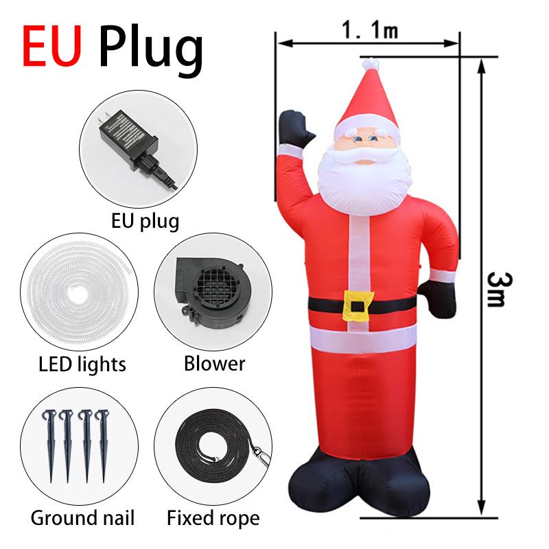 1.2-3m Outdoor Christmas Inflatable Gas Mold With Led Light Santa Claus Wave Restaurant And Mall Welcome Decoration New Year