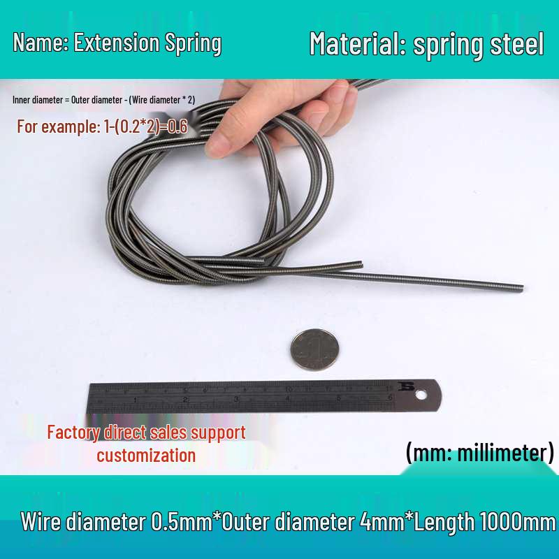 1m Spring Coil Extension with Hook - Strong Tensile Force, Thin Soft Sheath, for Tarpaulins & Sliding Doors