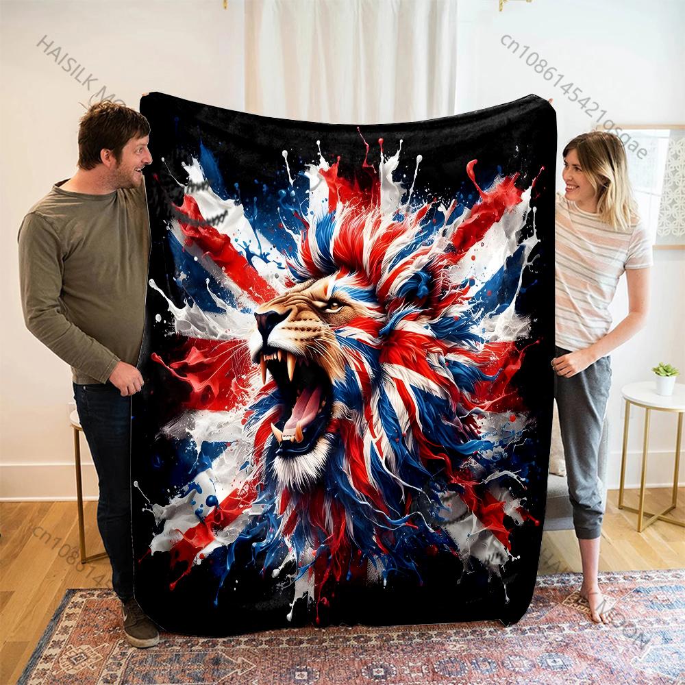 

Lion and Flag Art Printing Blanket Warm Soft Fluffy Kids and Adults Sofa Bed Throw Blanket for Home Travel Camping Large Size 75x100cm
