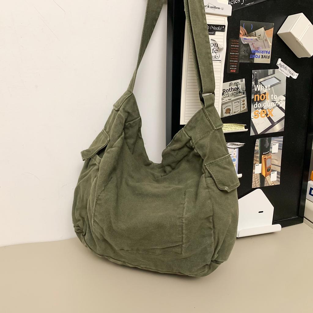Washed Canvas Shoulder Bags Large Capacity Cott Biker Bags Korea Style Cloth Satchels Women 100% Cott Pastoral Tooling Bags