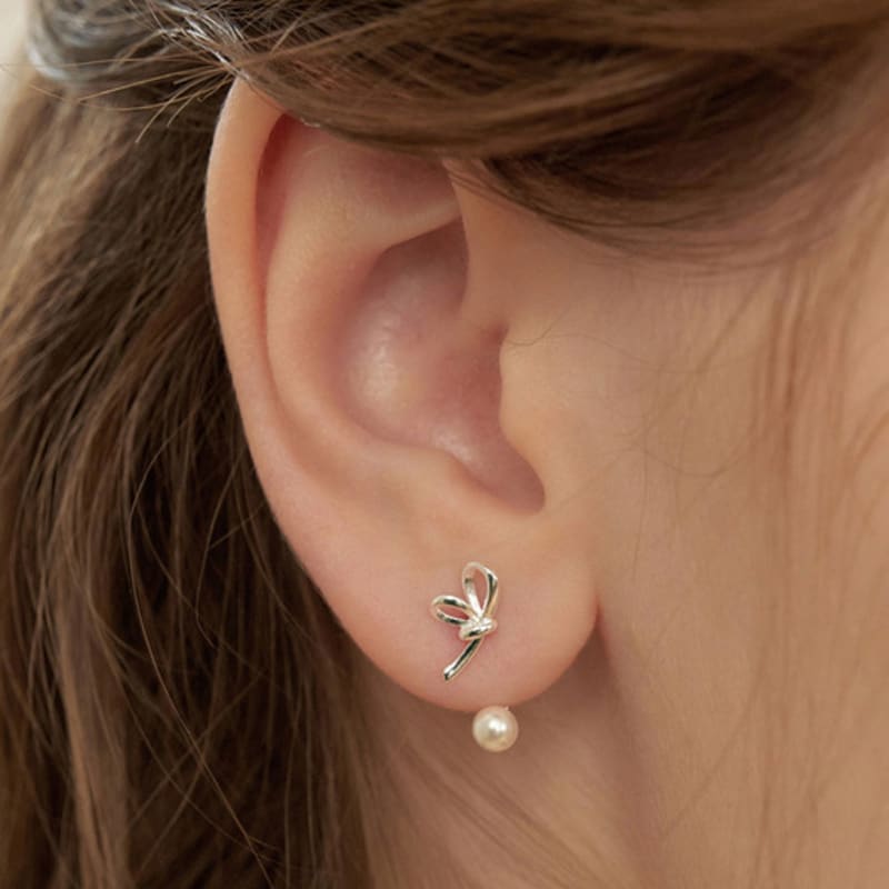 TATIANA (925 Silver) Ballerina Ribbon Pearl Ear Jacket Earrings EC3093