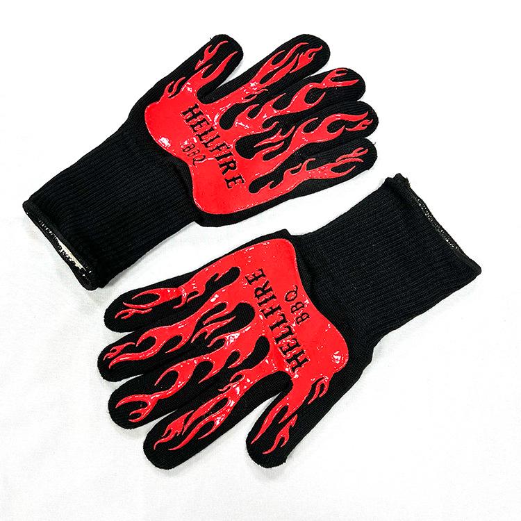 High-Temp Resistant Non-Slip BBQ Gloves: Flame Retardant, Fireproof, Heat Insulation, Anti-Scald Silicone for Microwave & Oven Use