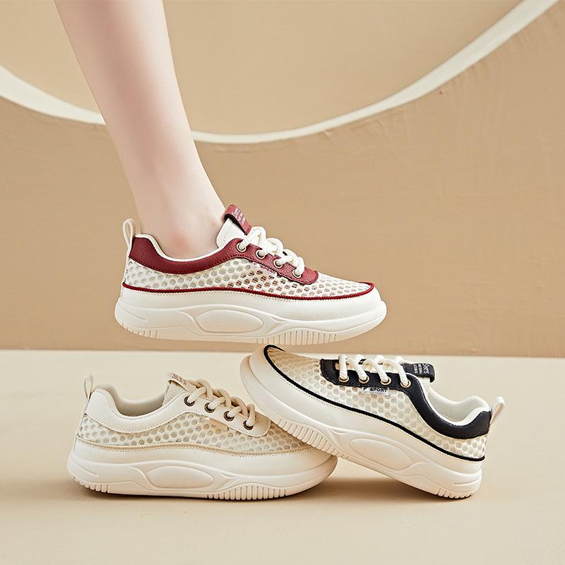 Women's White Sneakers Summer New Mesh Breathable Comfortable Outdoor Sports Shoes Fashion Lace Up Height Increase Flats
