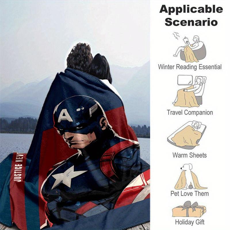 1pc Captain America Printing Blanket - Soft, All-Season Throw for Living Room, Bedroom,Personalized Gift with Adorable Cartoon Design