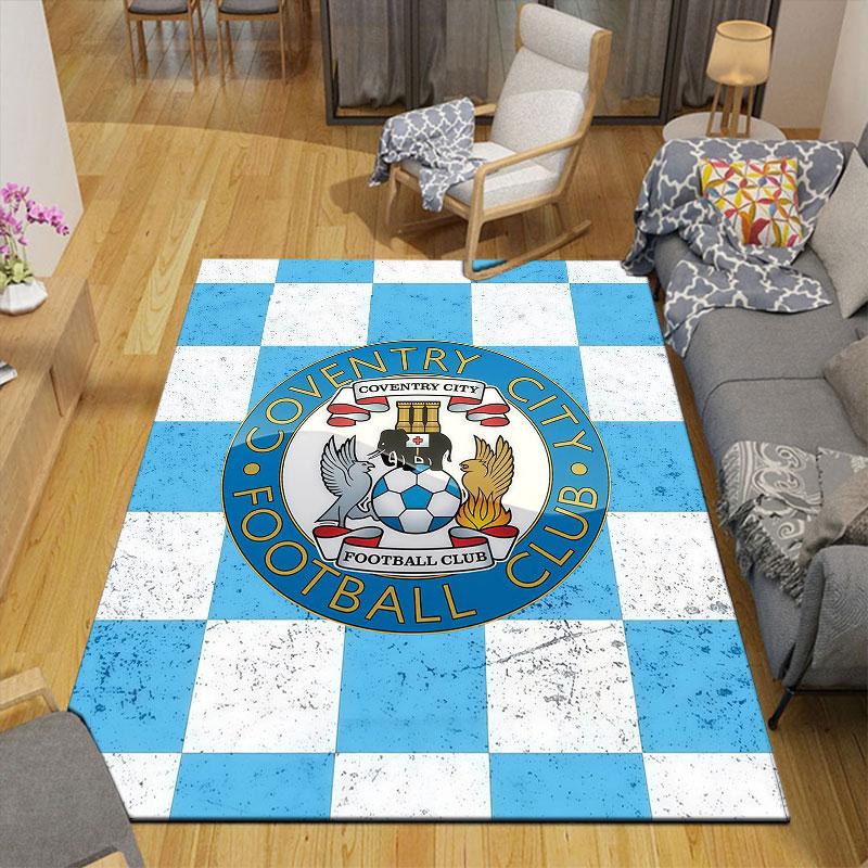 Coventry City FC Flannel Printed Carpet, Home Sofa Decoration for Living Room & Bedroom, Non‑Slip Play Flannel Floor Mat for Game Room