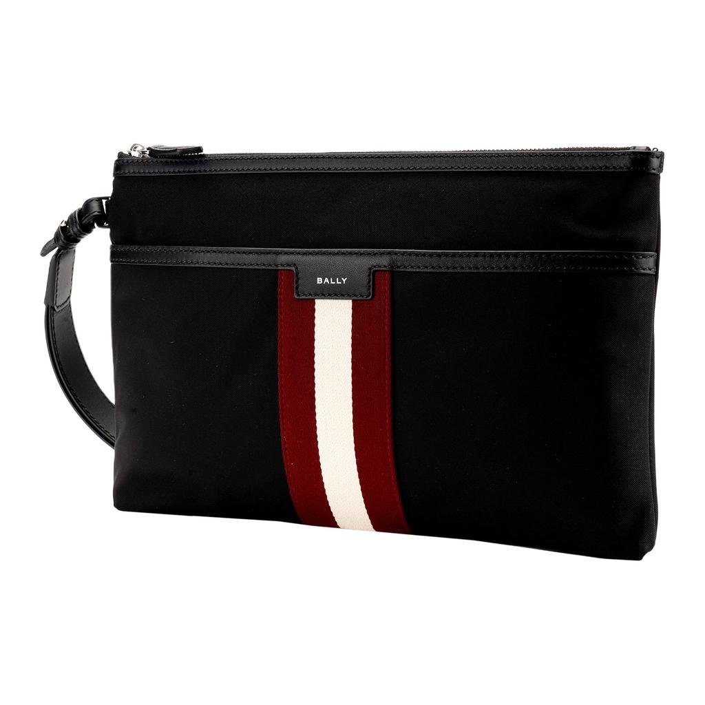 Bally Logo Zip Closure Leather Clutch Men Clutch Black White Red 6310504