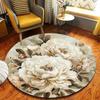 Elegant Peony Floral Round Rug Non-Slip Machine Washable Floor Mat 2D Flat Soft Area Rug for Living Room Bedroom Home Decor