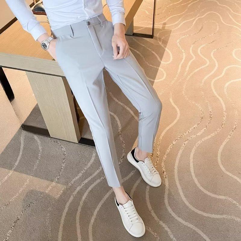 

Мужские облегающие брюки Nine-Point в полоску — повседневный деловой стиль весна/лето 32 светло-серый