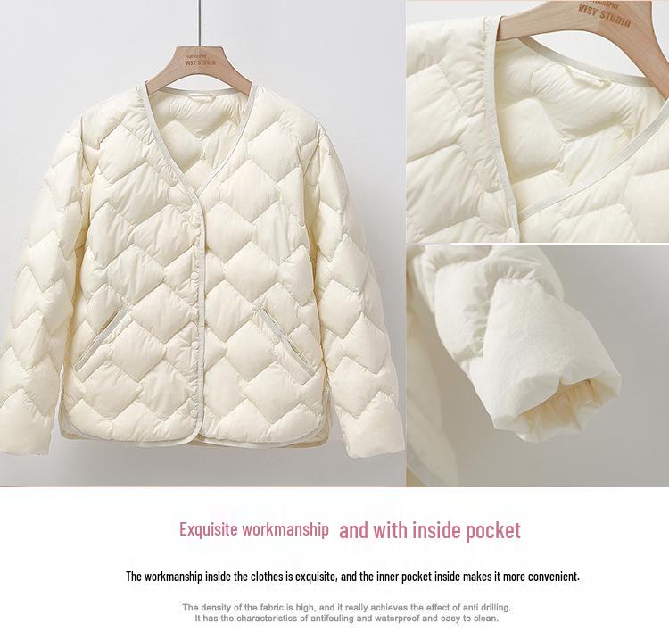 Damska lekka kurtka puchowa z dekoltem w serek 2025: Codzienna, Bez kołnierzyka, Krótka, Odzież wierzchnia Plus Size