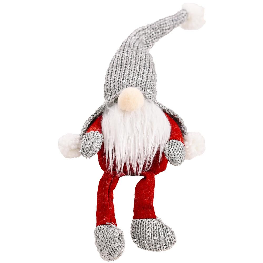 Playful Christmas Figurine Adorable Knitted Hat Old Man Doll With Hanging Legs For Decor