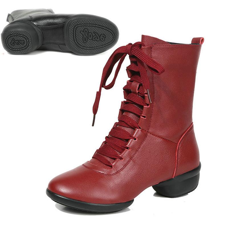 

Leather Jazz Dance Sneakers Women High Top Dance Boots Soft Sole Latin Dance Shoes Modern Dance 41 червоний
