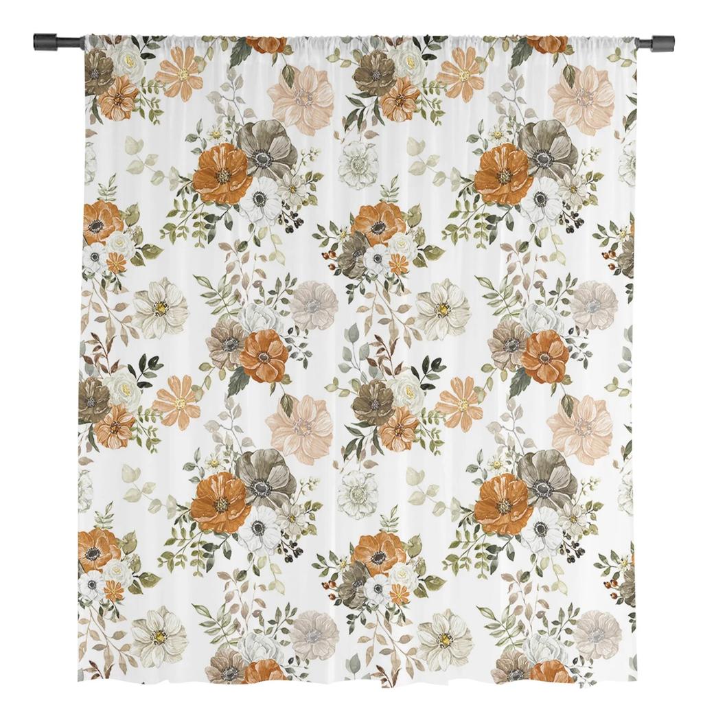 Jesienny Kwiat Tekstura Liścia Eukaliptusa Tiulowe Zasłony Do Salonu Przezroczysta Zasłona Do Sypialni Świąteczne Żaluzje Woalowe Zasłony