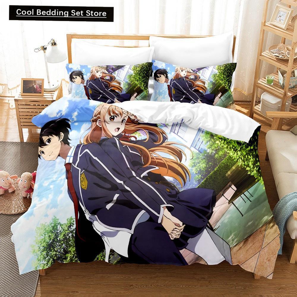 Sword Art Online Bedding Set 3D Anime Print Polyester Quilt Cover Pillowcases Queen King For Kids Gift Anime Duvet Cover Sets