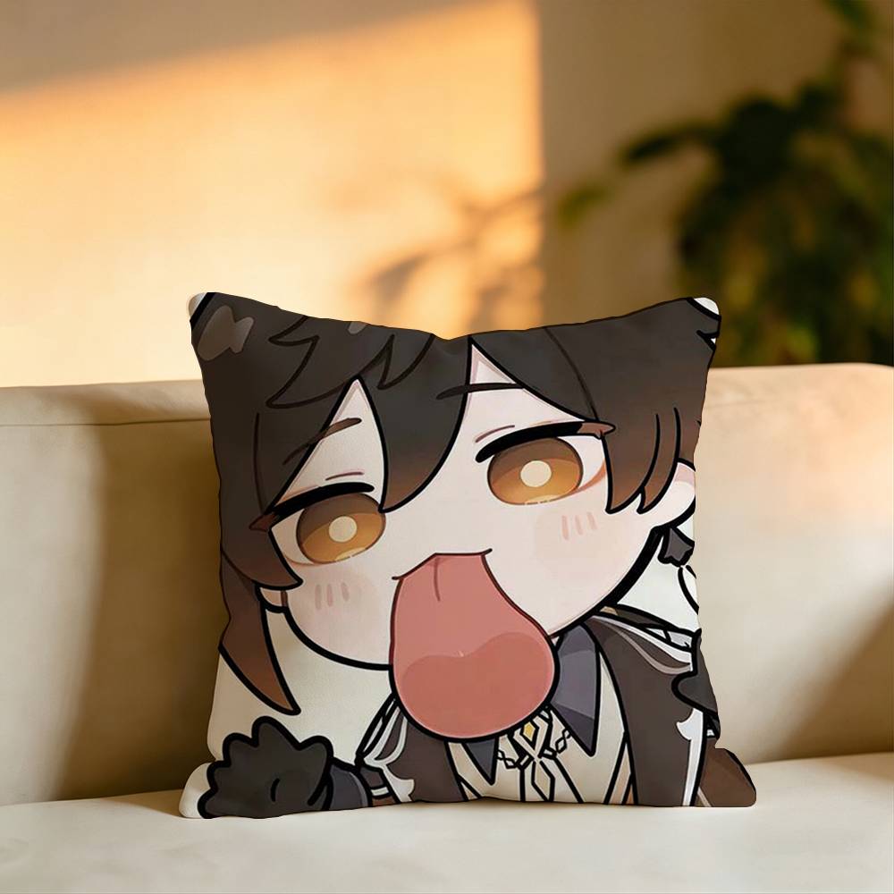 Game Genshin Impact ZhongLi Square DoubleSided printed Pillow Case Bedroom Bedside Pillow Sofa Cushion Cover