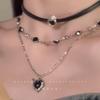 Yk love multi-layer stacked necklace female hottie sweet cool black leather rope chain collarbone chain neck chain collarbone chain