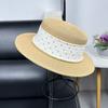 French Vacation Style Polka Dot Flat Top Top Hat Women's Summer Elegant Pearl Straw Hat Travel Seaside Sun Protection Hat