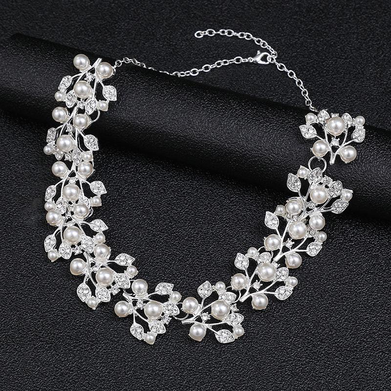 Personalized Pearl Necklace Earrings Set Women'S Temperament Alloy Electroplated Bridal Dress Accessories