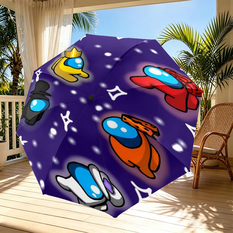Among Us Print Automatic Open Close Umbrella, Portable Foldable Umbrella, for Outdoor Commute Camping Trip, Ideal Birthday Gift
