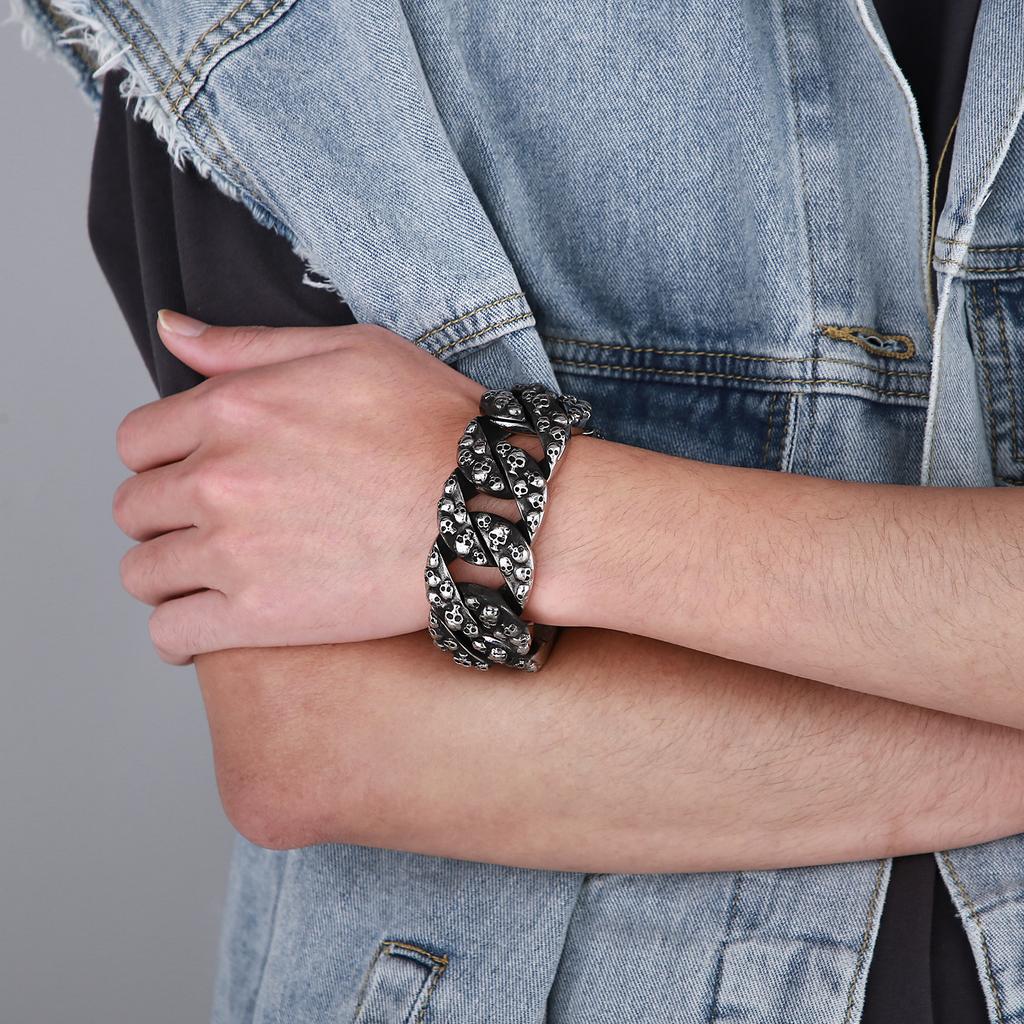 Kalen Gothic 32mm Wide Bracelet for Men Punk Domineering Skull Accessory Heavy Duty Chain Charms Jewelry Gifts