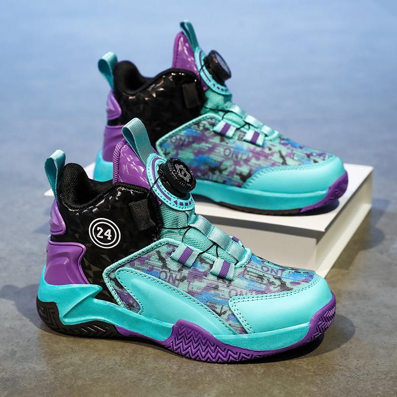 31-40 Children's Large Size Anti Slip and Wear-resistant Fashionable Sports Shoes High Top Basketball Shoes