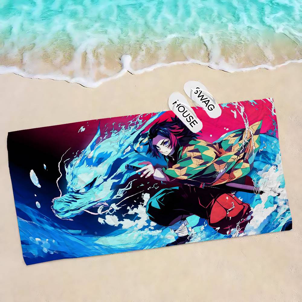 Demon Slayer Tanjiro Kamado Microfiber Beach Towel Absorbent Quick dry Soft Yoga Swimming Resort Mountain Climbing Towel