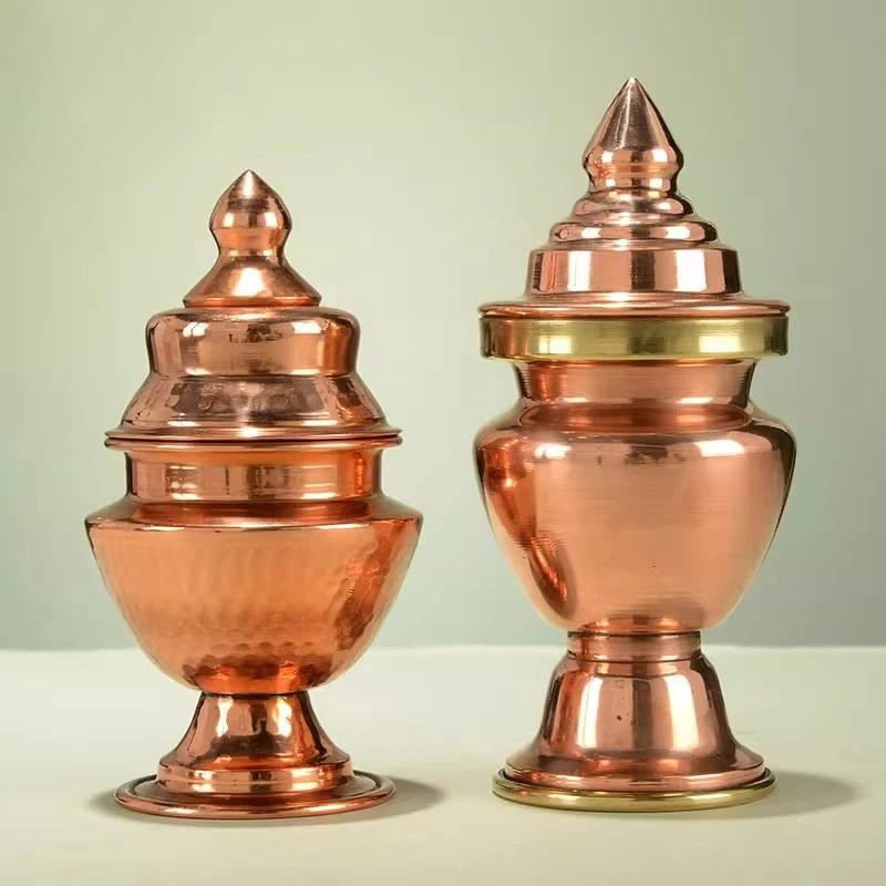 Red Copper Handicraft  Tibetan Rice Bottle  Tantric Spices Storage Polishing Bottle,Desktop Altars Buddhist Religious Item,1Pcs