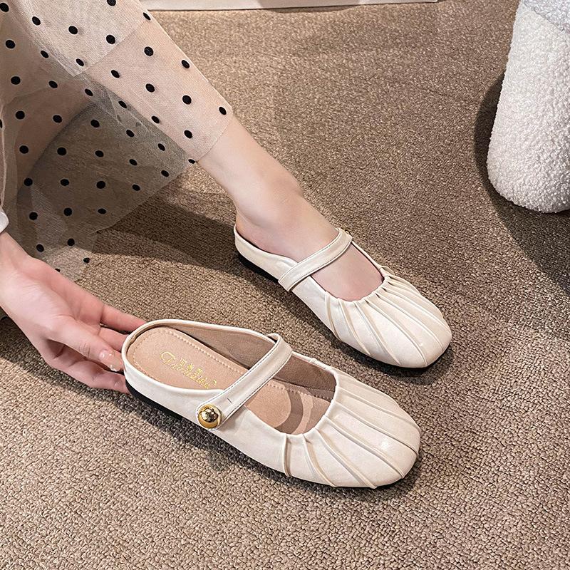 

European station baotou style half slippers summer wear explosion flat-bottomed temperament cool slippers half slippers women s sandals autumn 43 абрикосовий