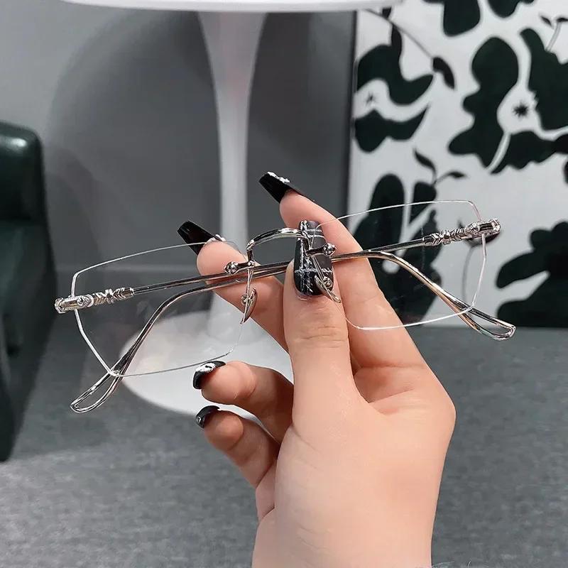 Men'S Frameless Myopia Glasses Ultra Light Anti Blue Light Finished Eyewear Metal Frame Near Sight Eyeglasses Diopter 0 To -4.0