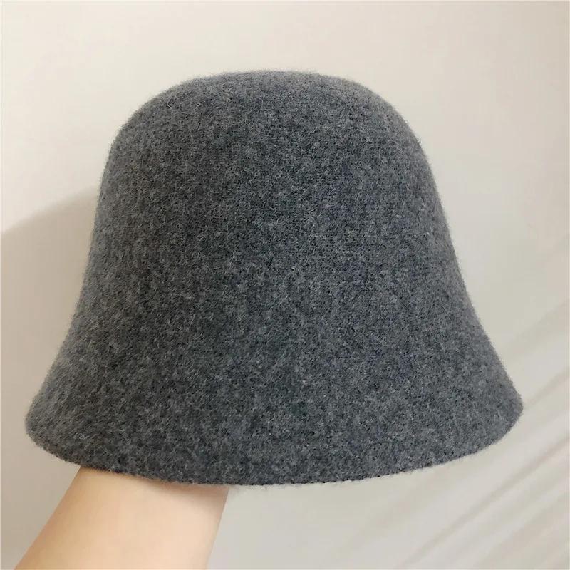 Japanese Real Woolen Vintage Warm Bucket Hat for Women Felt Retro Dome Wool Hats Female Fashion British Style Panama Caps Bonnet