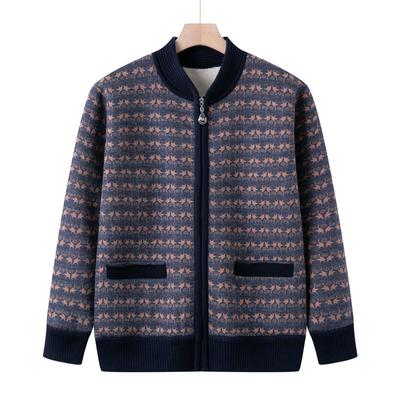 Mom's Autumn and Winter New Plush Top Middle-aged Women's Fashionable Cardigan Sweater Middle-aged and Elderly Casual Fashionable Jacket
