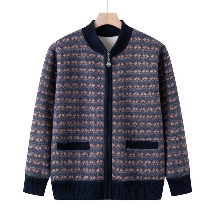 Mom's Autumn and Winter New Plush Top Middle-aged Women's Fashionable Cardigan Sweater Middle-aged and Elderly Casual Fashionable Jacket