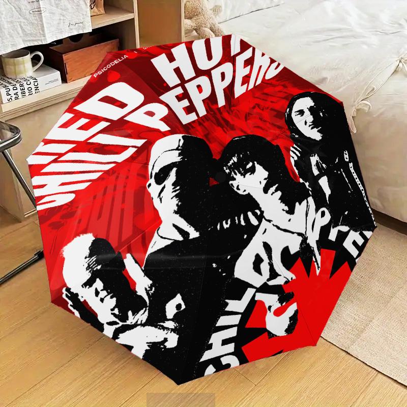 1PC Hot Chili Music Automatic Folding Umbrella 8-Rib Travel Umbrella with Auto Portable Case, Ideal Gift for Birthdays