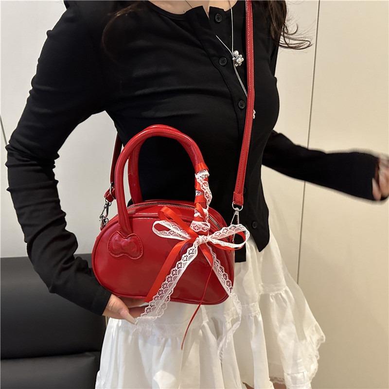 New Trendy Fashion Small Square Bag Versatile Messenger Bowling Bag Portable Red Bag Female